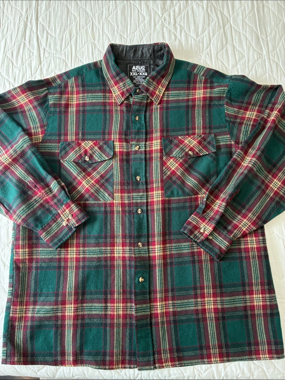 AZUR Green and Red Plaid Casual Button-Down Shirt